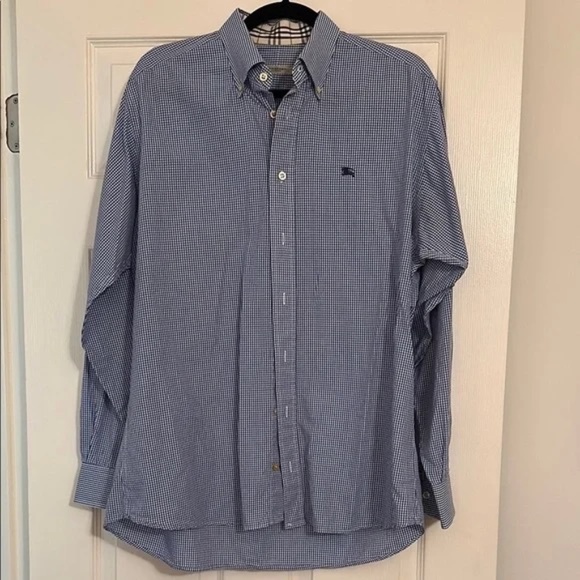 Burberry Blue Casual Button Down Shirt with Logo - Picture 1 of 5